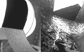 ダクトを切断して、ダクトの汚れを確認します。清掃する前のダクト内部に堆積している汚れの様子です。
